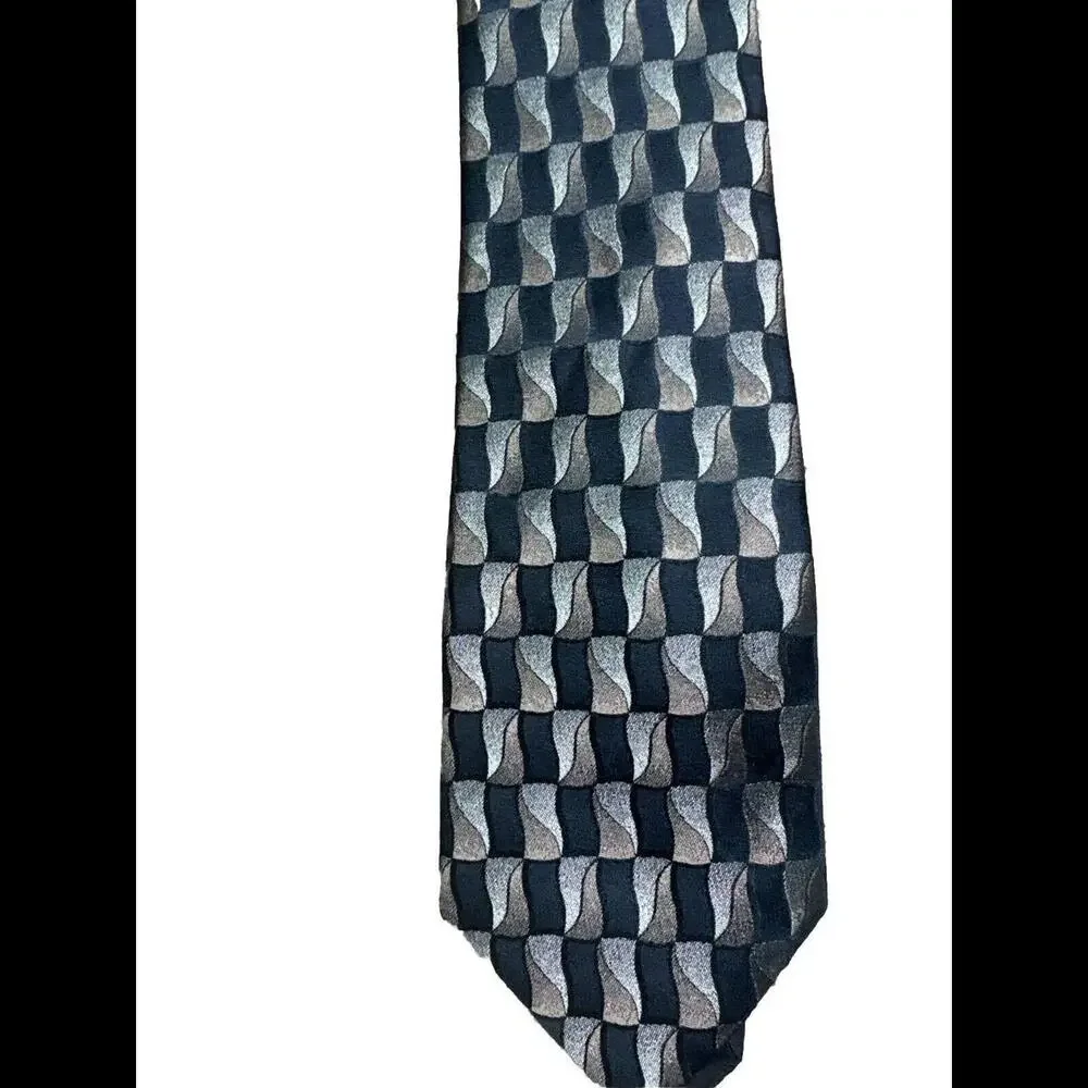 Stafford Executive‎ Men's Tie 100% Silk Black Geometric USA Classic Necktie